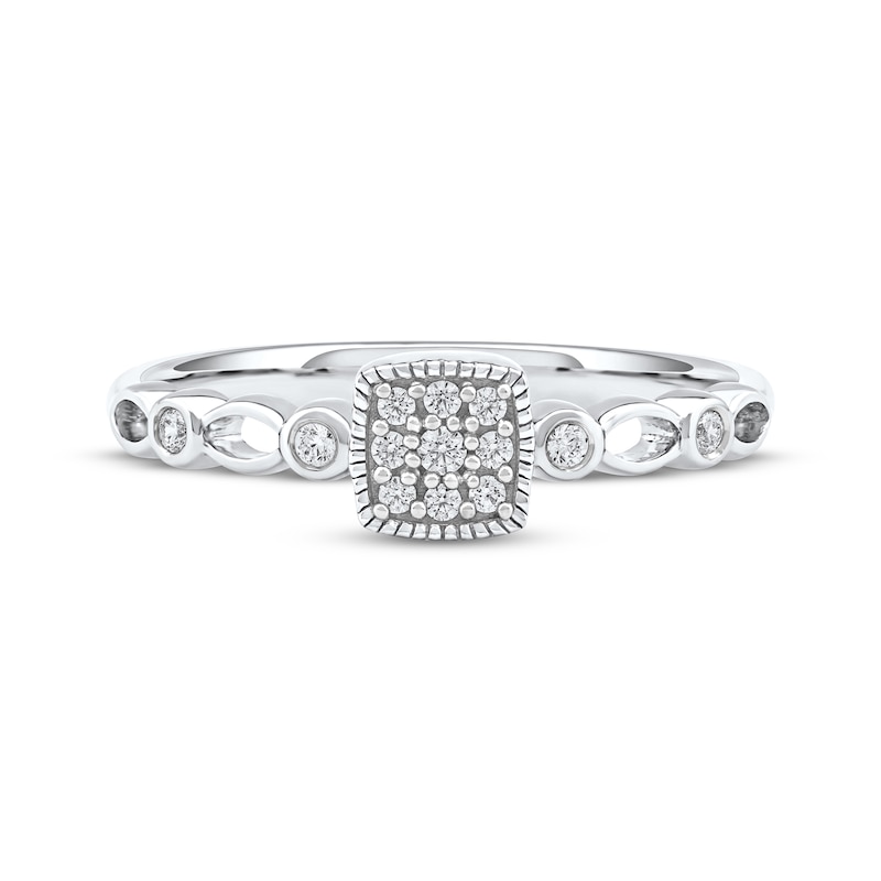 Main Image 3 of Multi-Diamond Cushion Frame Promise Ring 1/10 ct tw 10K White Gold