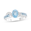 Thumbnail Image 1 of Oval-Cut Swiss Blue Topaz & White Lab-Created Sapphire Bypass Ring Sterling Silver