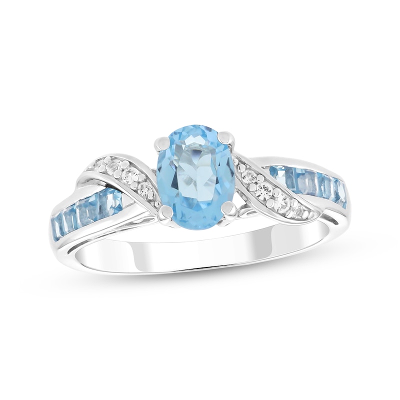 Main Image 1 of Oval-Cut Swiss Blue Topaz & White Lab-Created Sapphire Bypass Ring Sterling Silver