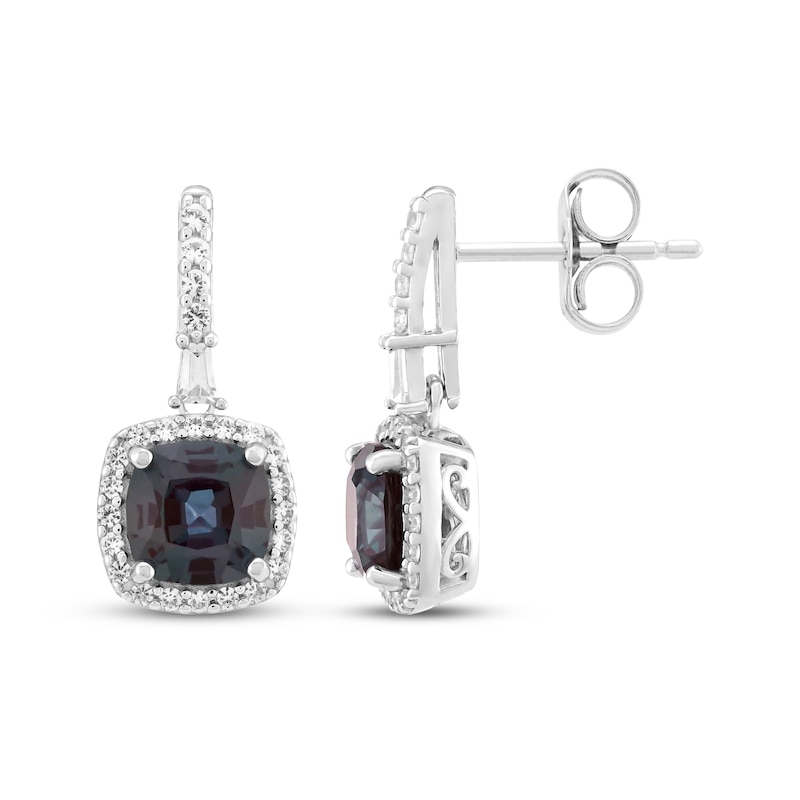 Sterling Silver Cushion Garnet & Created White Sapphire Halo Earrings Sterling Silver Cushion Garnet & Created White Sapphire Halo Earrings