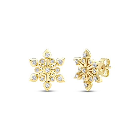 Diamond Snowflake Stud Earrings 1/4 ct tw 10K Yellow Gold