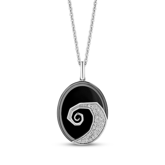 Disney Treasures The Nightmare Before Christmas Black Onyx & Diamond Spiral Necklace 1/8 ct tw Sterling Silver 18"