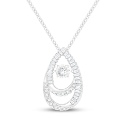 Unstoppable Love Round & Baguette-Cut Diamond Double Teardrop Necklace 1/2 ct tw 10K White Gold 19"