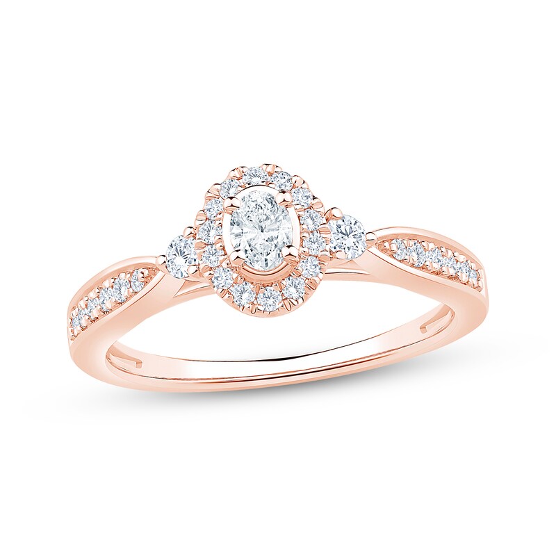 Main Image 1 of Now + Forever Now + Forever Oval-Cut Diamond Halo Engagement Ring 3/8 ct tw 14K Rose Gold