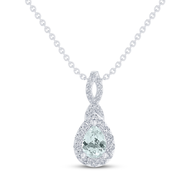 Main Image 1 of Aquamarine & White Lab-Created Sapphire Necklace Sterling Silver 18&quot;