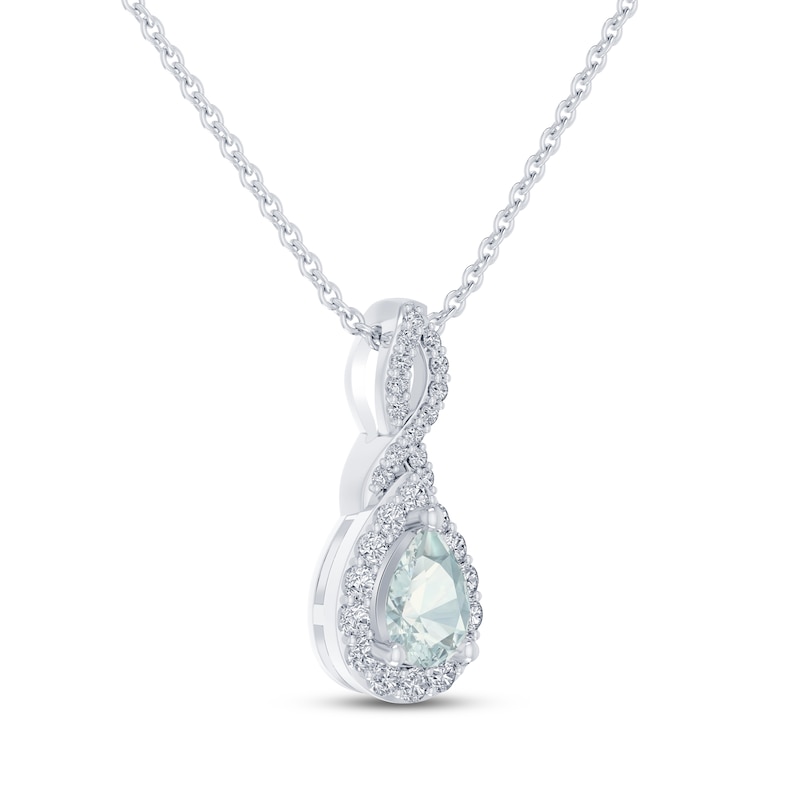 Main Image 2 of Aquamarine & White Lab-Created Sapphire Necklace Sterling Silver 18&quot;