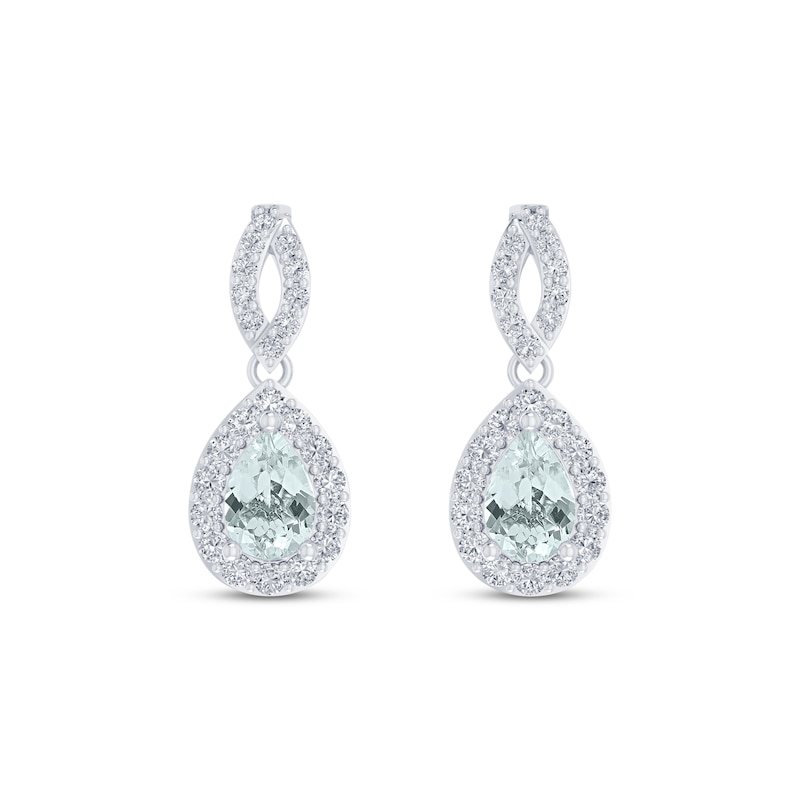 Main Image 2 of Aquamarine & White Lab-Created Sapphire Dangle Earrings Sterling Silver