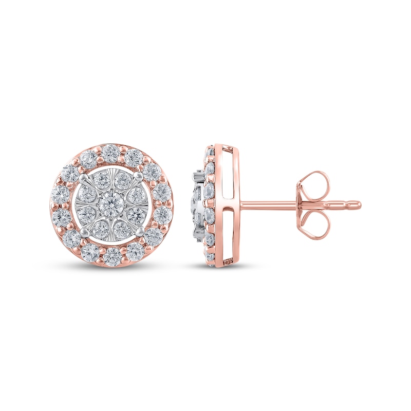 Main Image 1 of Multi-Diamond Halo Stud Earrings 1 ct tw 10K Rose Gold