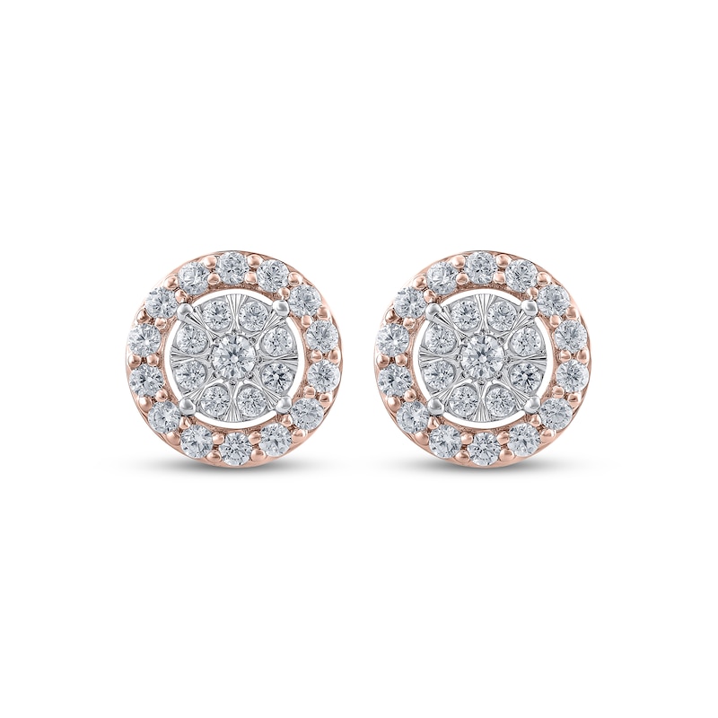 Main Image 2 of Multi-Diamond Halo Stud Earrings 1 ct tw 10K Rose Gold