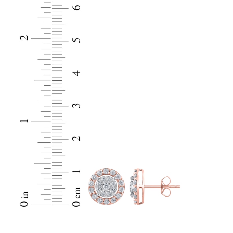 Main Image 3 of Multi-Diamond Halo Stud Earrings 1 ct tw 10K Rose Gold