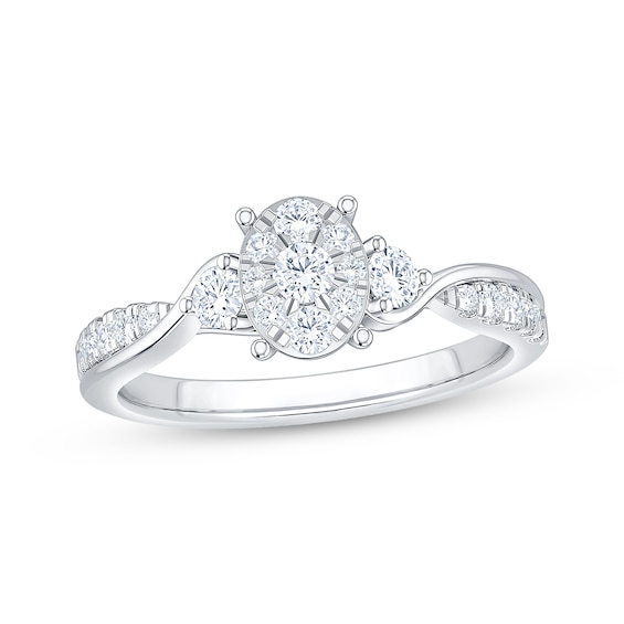 Now + Forever Multi-Diamond Oval Frame Engagement Ring 1/2 ct tw 10K White Gold