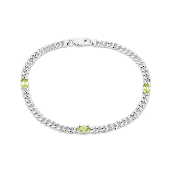Oval-Cut Peridot Station Curb Chain Bracelet Sterling Silver 6.75"