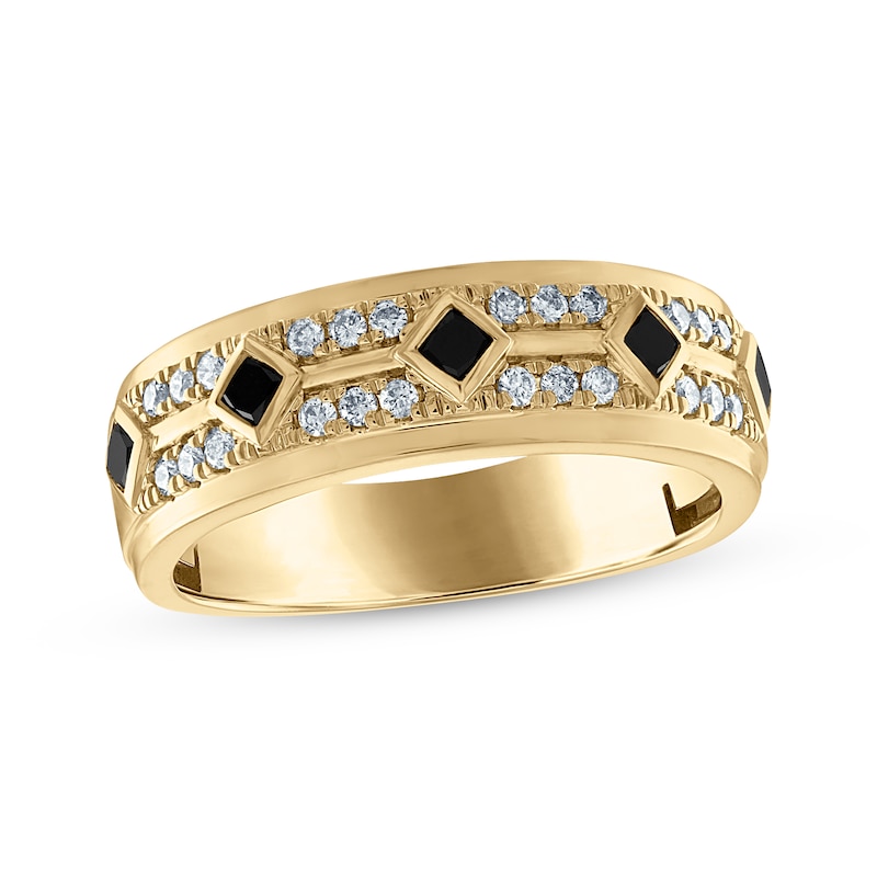 Main Image 1 of Now + Forever Men’s Square Cut Black & Round-Cut White Diamond Wedding Band 5/8 ct tw 10K Yellow Gold