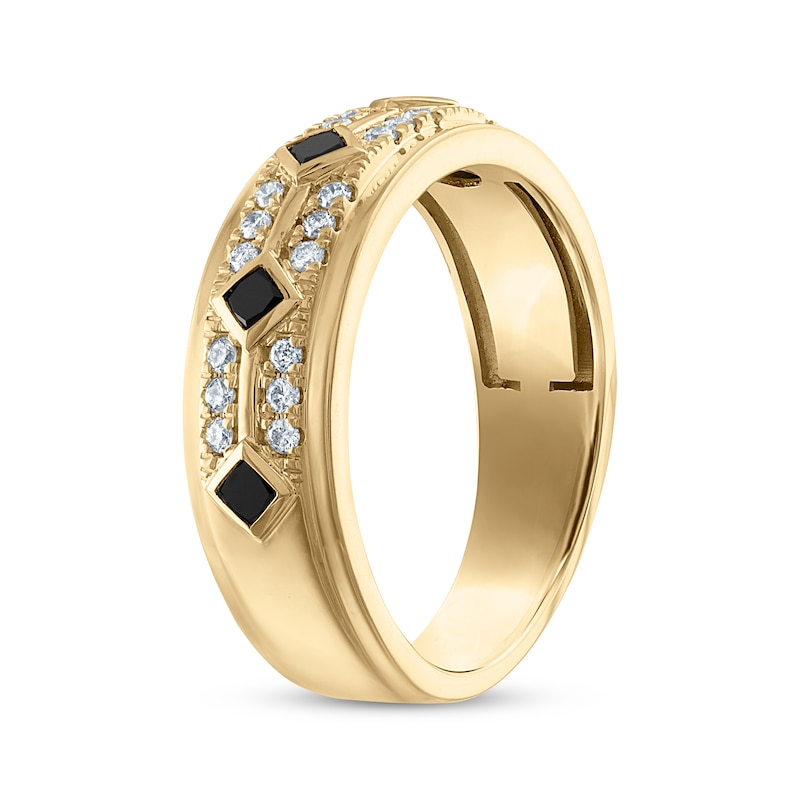 Main Image 2 of Now + Forever Men’s Square Cut Black & Round-Cut White Diamond Wedding Band 5/8 ct tw 10K Yellow Gold