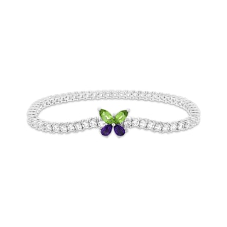 Marquise-Cut Peridot, Pear-Shaped Amethyst & White Lab-Created Sapphire Butterfly Bracelet Sterling Silver 7.25"