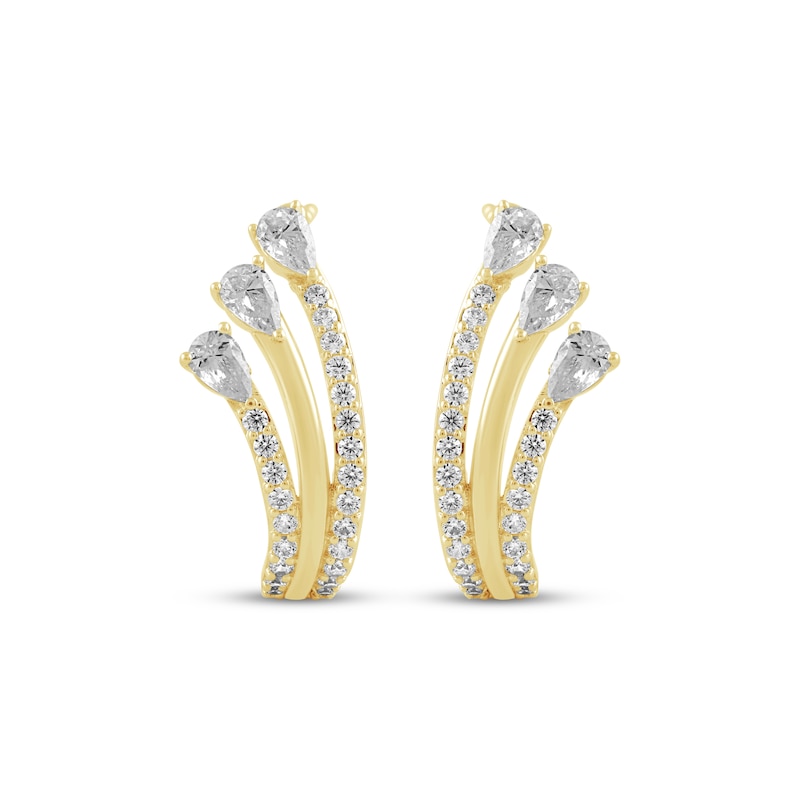 Main Image 2 of Pear-Shaped Lab-Grown Diamond Three-Row Curve Earrings 1 ct tw 10K Yellow Gold