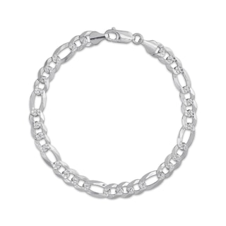 6.6mm Diamond-Cut Figaro Chain Bracelet Solid Sterling Silver 8.5"
