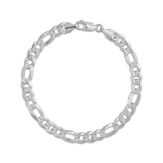 6.6mm Diamond-Cut Figaro Chain Bracelet Solid Sterling Silver 8.5"