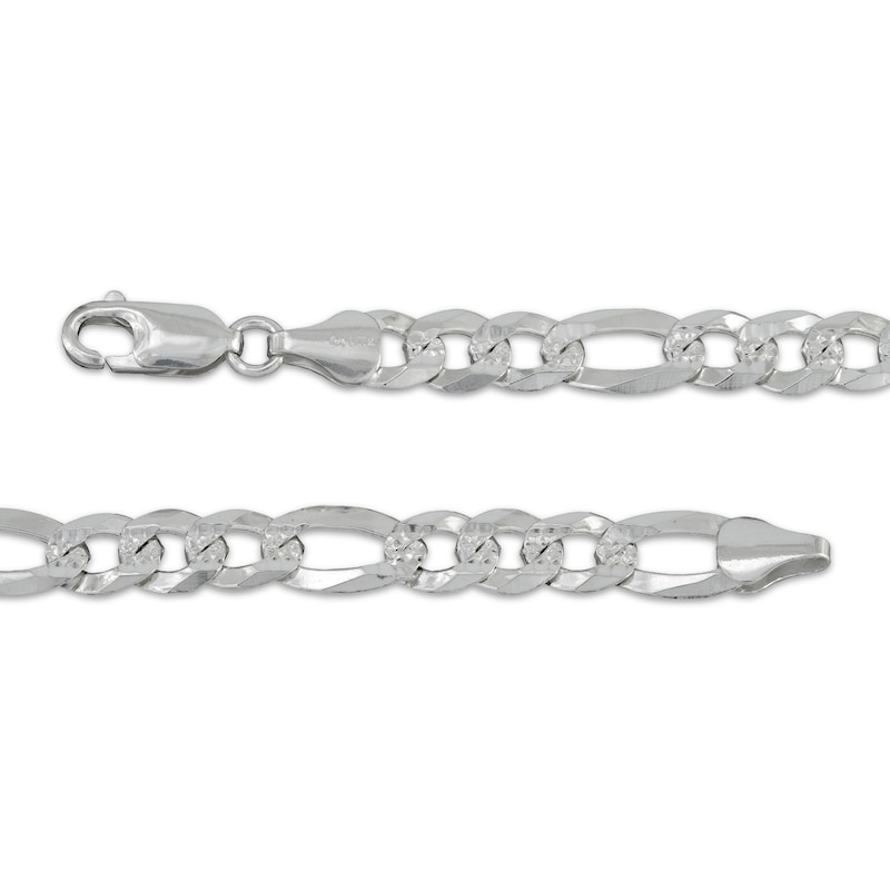 Main Image 3 of 6.6mm Diamond-Cut Figaro Chain Bracelet Solid Sterling Silver 8.5"