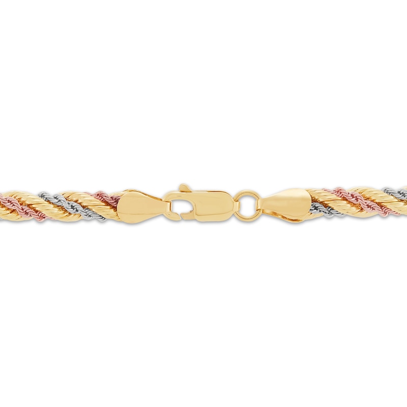 Main Image 3 of 4.5mm Silk Rope Chain Necklace Semi-Solid 10K Tri-Tone Gold 7.5"