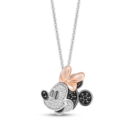 Disney Treasures Minnie Mouse Black & White Diamond Necklace 1/6 ct tw Sterling Silver & 10K Rose Gold 19"