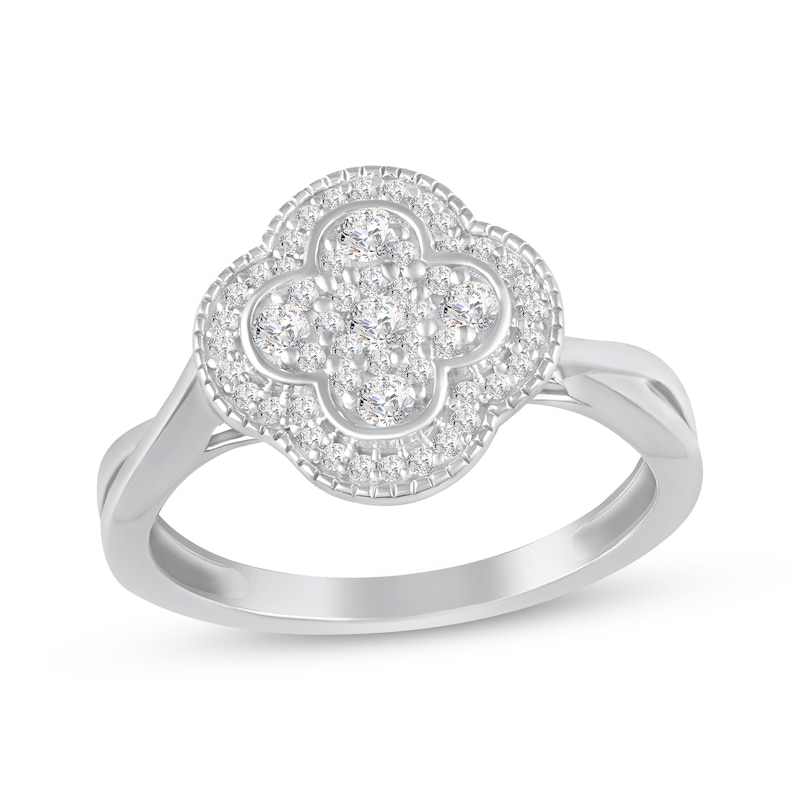 Main Image 1 of White Lab-Created Sapphire Clover Ring Sterling Silver