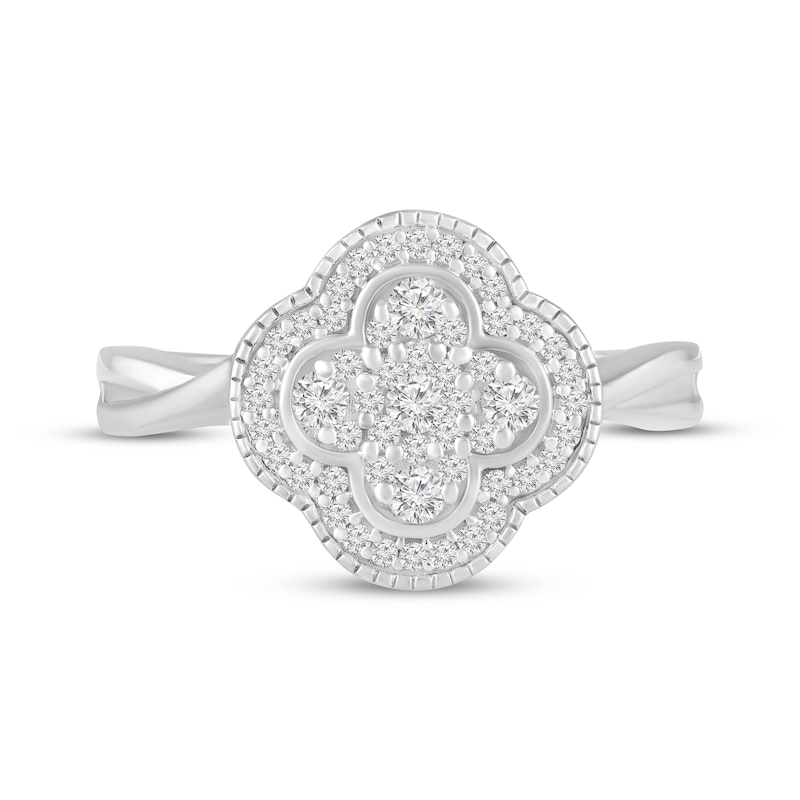 Main Image 4 of White Lab-Created Sapphire Clover Ring Sterling Silver