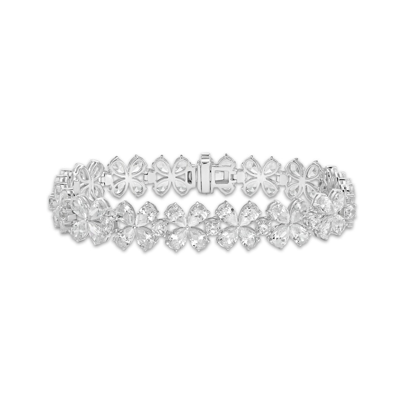 Main Image 1 of Pear-Shaped & Round-Cut Lab-Grown Diamond Flower Bracelet 18 ct tw 10K White Gold 7"