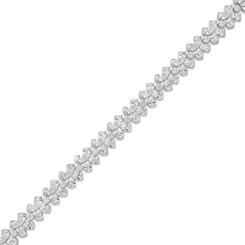 Main Image 2 of Pear-Shaped & Round-Cut Lab-Grown Diamond Flower Bracelet 18 ct tw 10K White Gold 7"