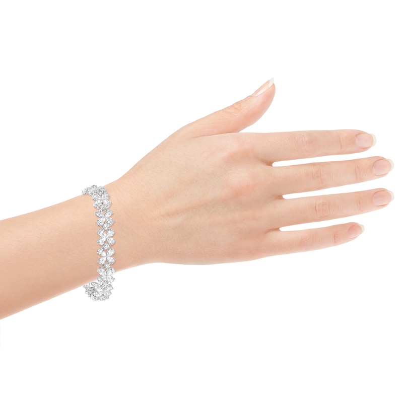 Main Image 4 of Pear-Shaped & Round-Cut Lab-Grown Diamond Flower Bracelet 18 ct tw 10K White Gold 7"