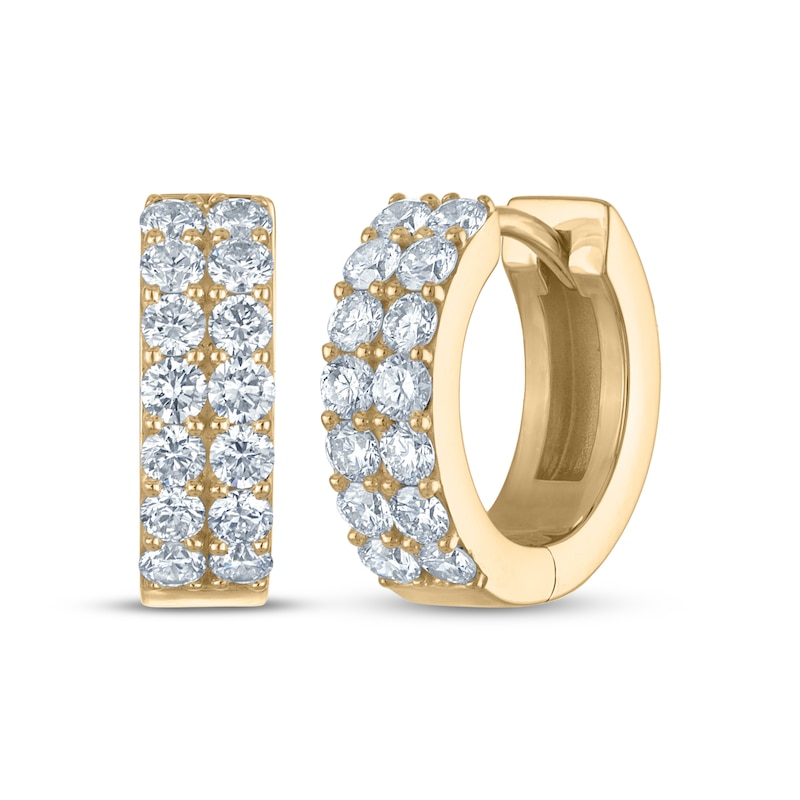 Main Image 1 of KAY Lab-Grown Diamonds Two-Row Pavé Huggie Hoop Earrings 1 ct tw 10K Yellow Gold