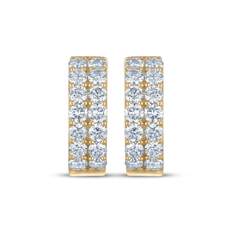 Main Image 2 of KAY Lab-Grown Diamonds Two-Row Pavé Huggie Hoop Earrings 1 ct tw 10K Yellow Gold