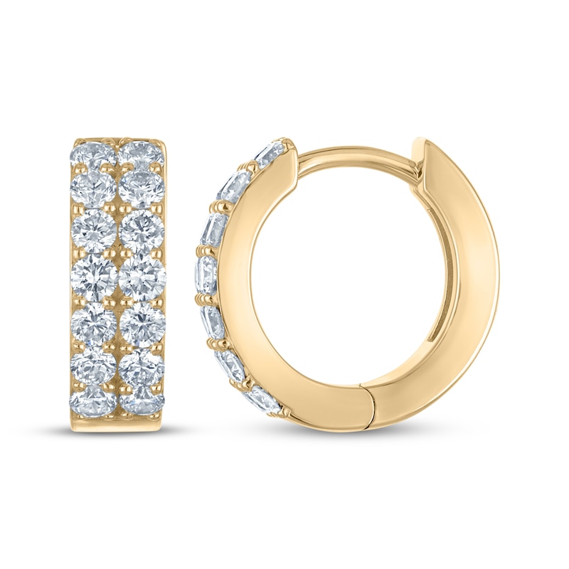 Main Image 3 of KAY Lab-Grown Diamonds Two-Row Pavé Huggie Hoop Earrings 1 ct tw 10K Yellow Gold