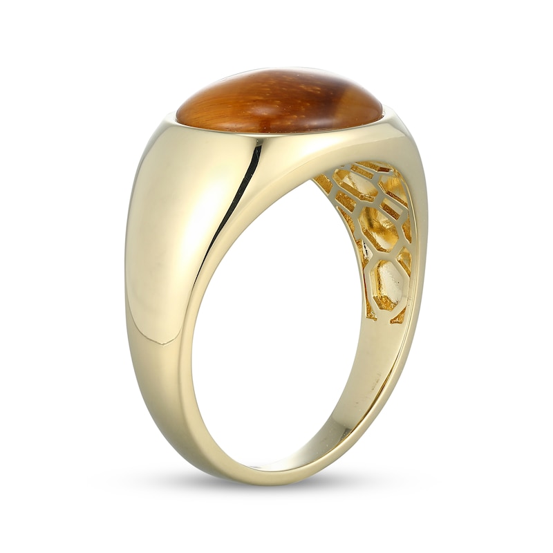Main Image 2 of Men's Oval-Cut Tiger's Eye Quartz Signet Ring 10K Yellow Gold
