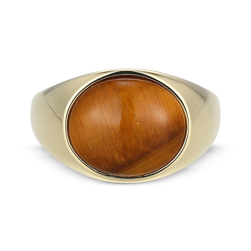 Main Image 3 of Men's Oval-Cut Tiger's Eye Quartz Signet Ring 10K Yellow Gold