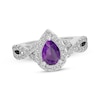 Thumbnail Image 1 of Pear-Shaped Amethyst & White Lab-Created Sapphire Halo Ring Sterling Silver