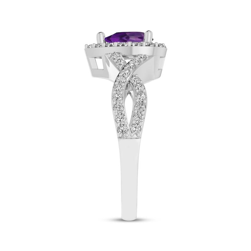 Main Image 2 of Pear-Shaped Amethyst & White Lab-Created Sapphire Halo Ring Sterling Silver