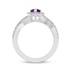 Thumbnail Image 3 of Pear-Shaped Amethyst & White Lab-Created Sapphire Halo Ring Sterling Silver