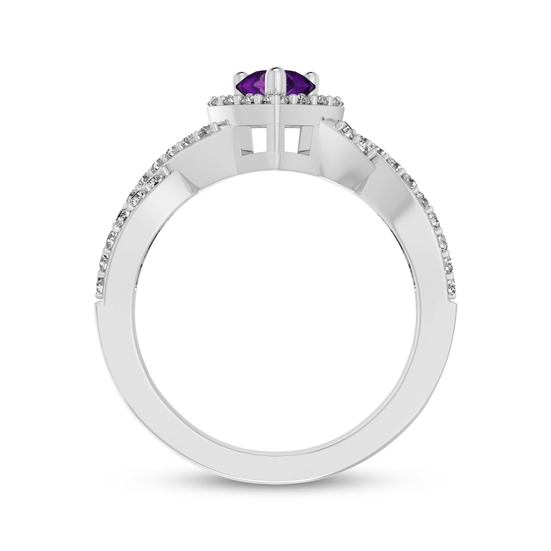 Main Image 3 of Pear-Shaped Amethyst & White Lab-Created Sapphire Halo Ring Sterling Silver
