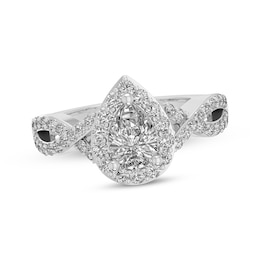 Pear-Shaped White Lab-Created Sapphire Halo Ring Sterling Silver