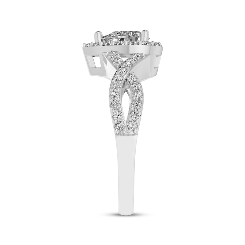 Main Image 2 of Pear-Shaped White Lab-Created Sapphire Halo Ring Sterling Silver