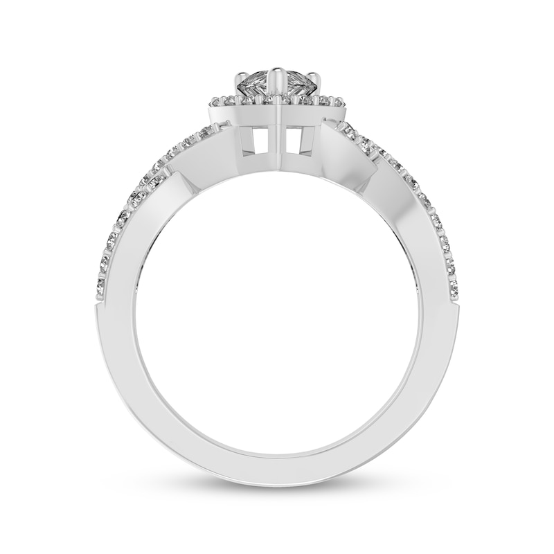 Main Image 3 of Pear-Shaped White Lab-Created Sapphire Halo Ring Sterling Silver