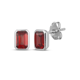STUDIO BY KAY Emerald-Cut Garnet Bezel-Set Solitaire Stud Earrings Sterling Silver