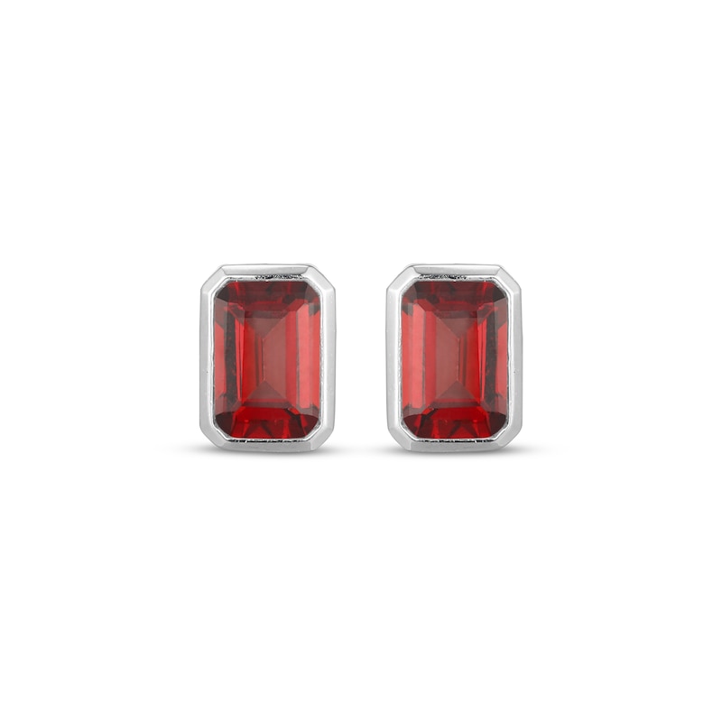 Main Image 2 of STUDIO BY KAY Emerald-Cut Garnet Bezel-Set Solitaire Stud Earrings Sterling Silver