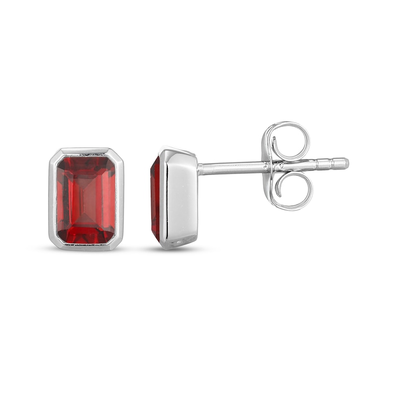 Main Image 3 of STUDIO BY KAY Emerald-Cut Garnet Bezel-Set Solitaire Stud Earrings Sterling Silver