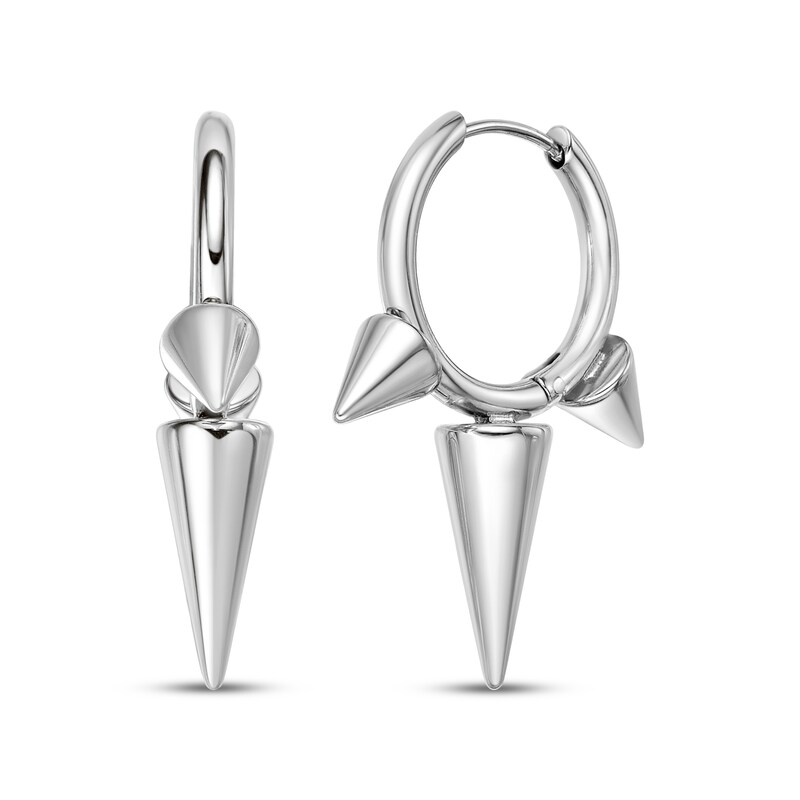 Main Image 1 of Men's Elongated Spike Hoop Earrings Stainless Steel