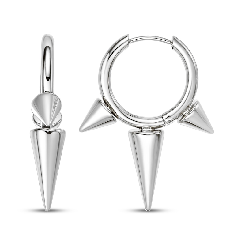 Main Image 3 of Men's Elongated Spike Hoop Earrings Stainless Steel