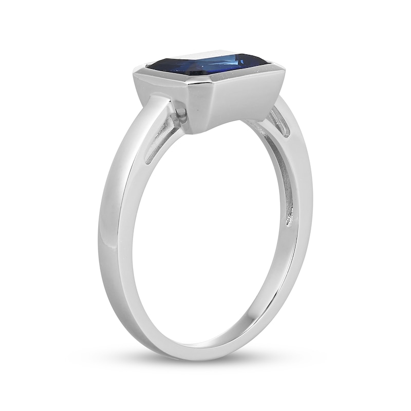 Main Image 2 of STUDIO BY KAY Emerald-Cut Blue Lab-Created Sapphire Bezel-Set Solitaire Ring Sterling Silver