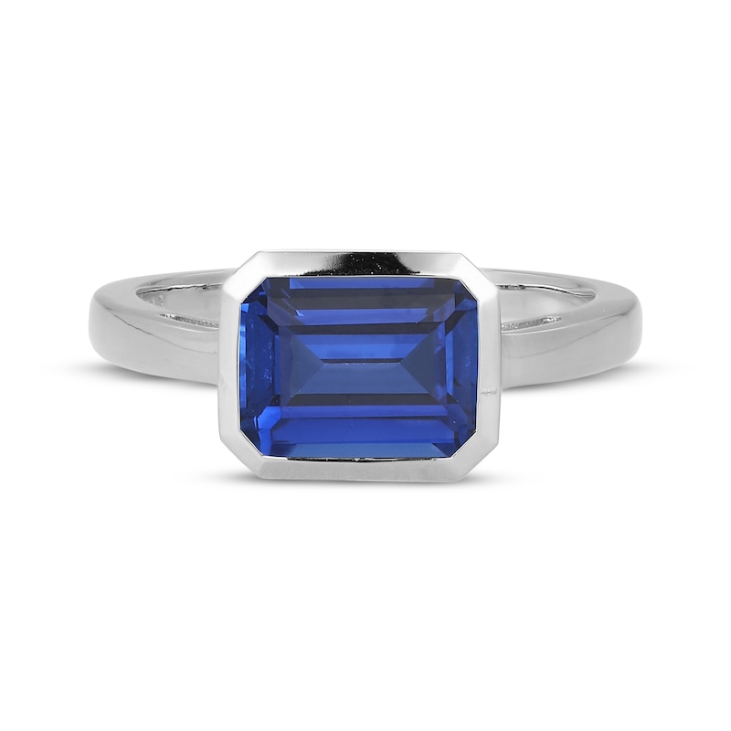 Main Image 3 of STUDIO BY KAY Emerald-Cut Blue Lab-Created Sapphire Bezel-Set Solitaire Ring Sterling Silver