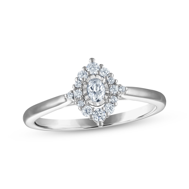 Main Image 1 of Now + Forever Oval-Cut Diamond Starburst Halo Engagement Ring 1/4 ct tw 14K White Gold